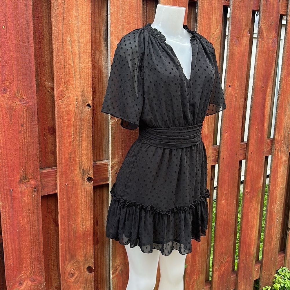 Zara Black Swiss Dot Ruffle Mini Dress Size S - Picture 3 of 14